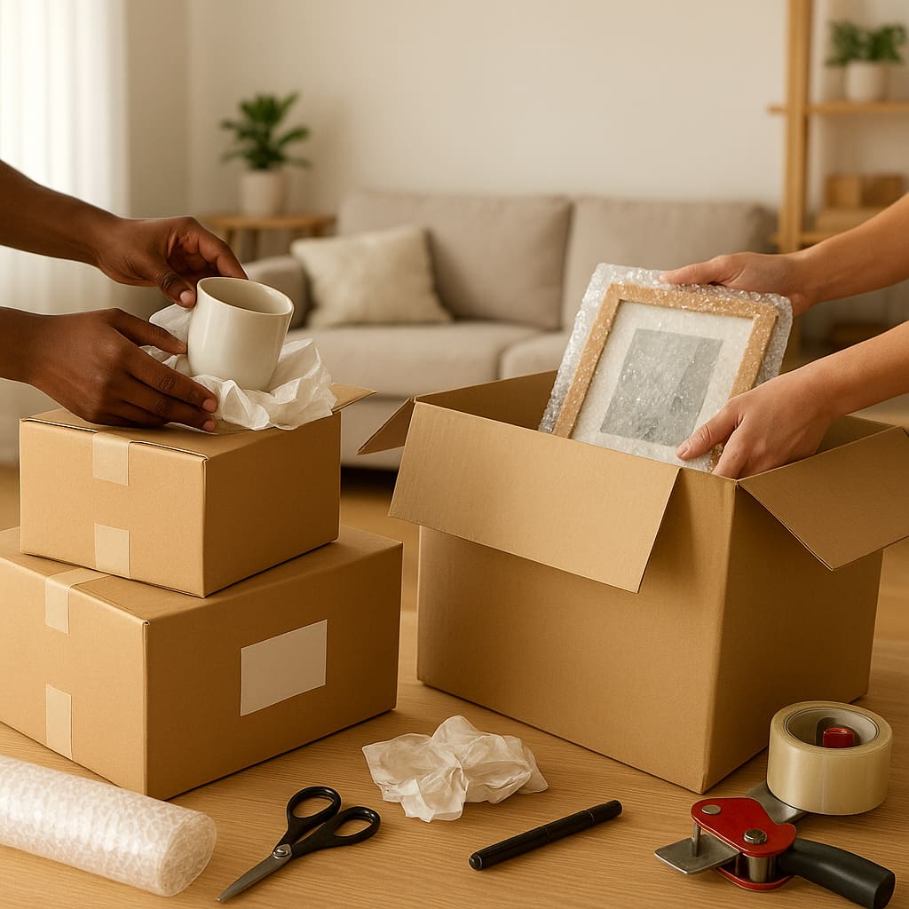 Hilfe beim Packen von Umzugskartons